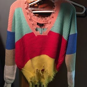 Multicolor distressed sweater